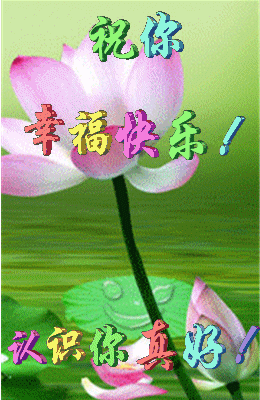 文字 动图 荷花 祝你幸福快乐认识你真好