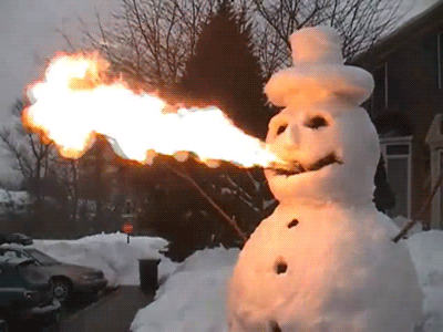 雪人 喷火 融化 温暖