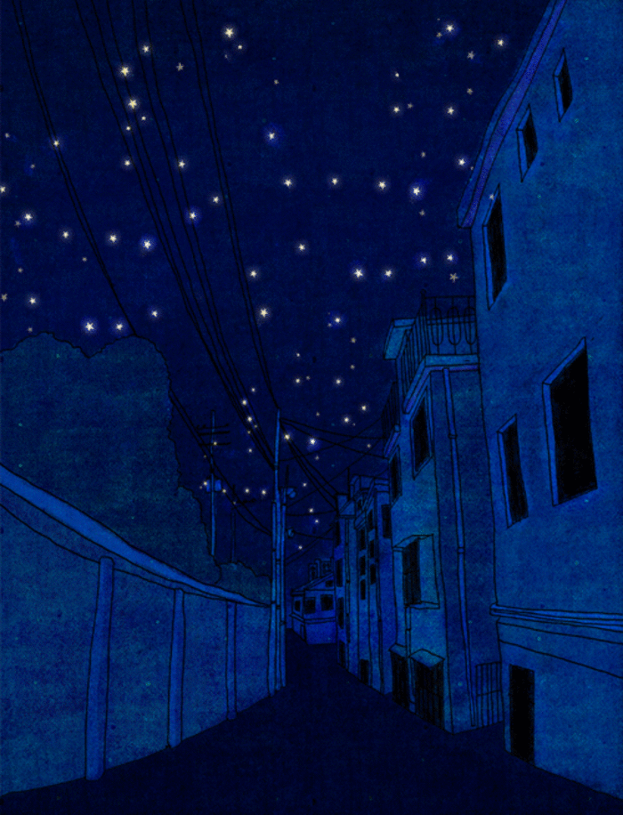 夜晚 城市 手绘 壁纸 灯光 星月夜