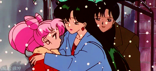 卡通 美少女 拥抱 雪花