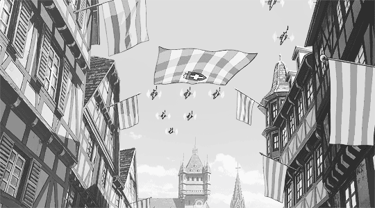 飞跃 旗子 城市 动漫