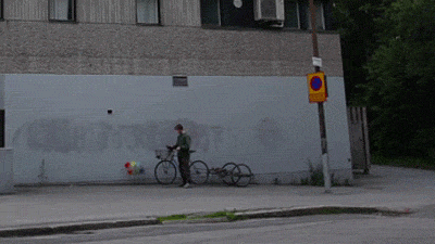 彩虹 自行车 电线杆 墙壁