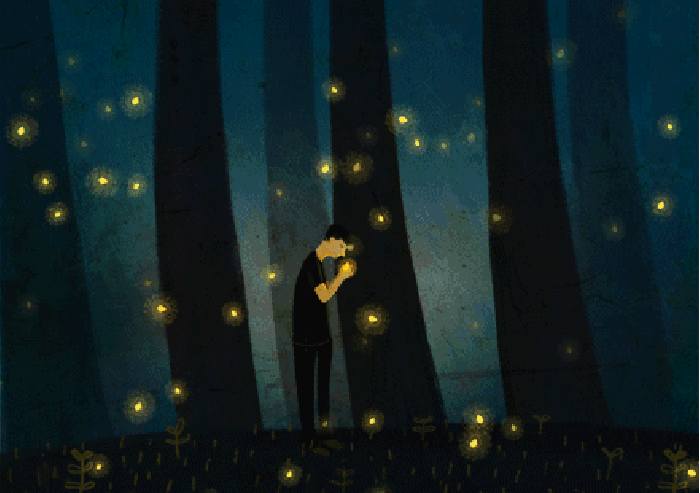 树林 树旁 男孩 闪亮