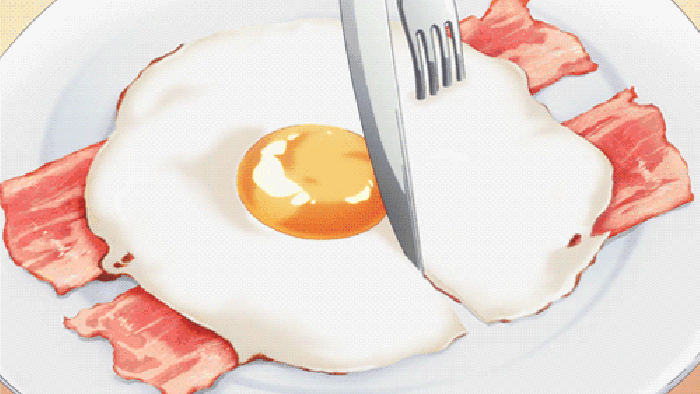 煎蛋 刀叉 盘子 蛋黄