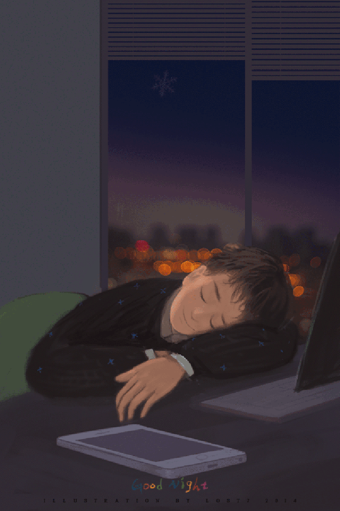 插画 男孩 睡着 雪花