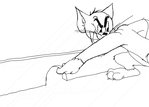 手绘 线稿 黑白 猫和老鼠