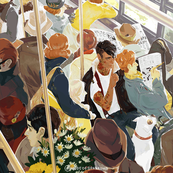 火车 男人 座位 鲜花