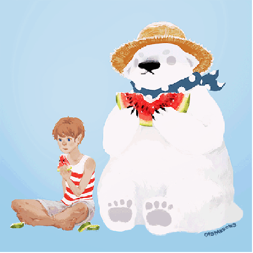 北极熊 可爱 呆萌 小清新 少年 西瓜