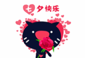 小黑猫 可爱 花朵 红色