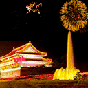 国庆 卡通 温馨 放烟花
