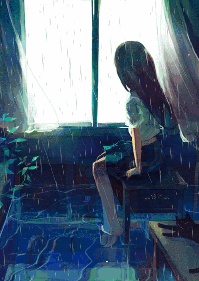 下雨 少女 远望 目不转睛 唯美 安静