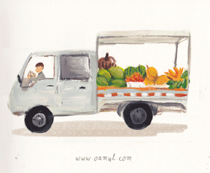 卡通 汽车 驾驶 蔬菜水果