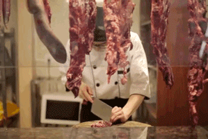 厨师 切肉 菜板 菜刀