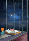 星星 大床 躺着 落地窗