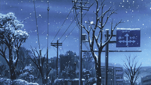 动漫 唯美 意境 树干 飘雪 冬夜