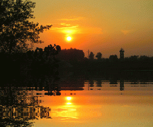 河边 水波纹 太阳 日落