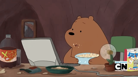 卡通 动漫 咱们裸熊 Grizzly 棕熊 可爱 呆萌 电脑 爆米花 夏天 吹风