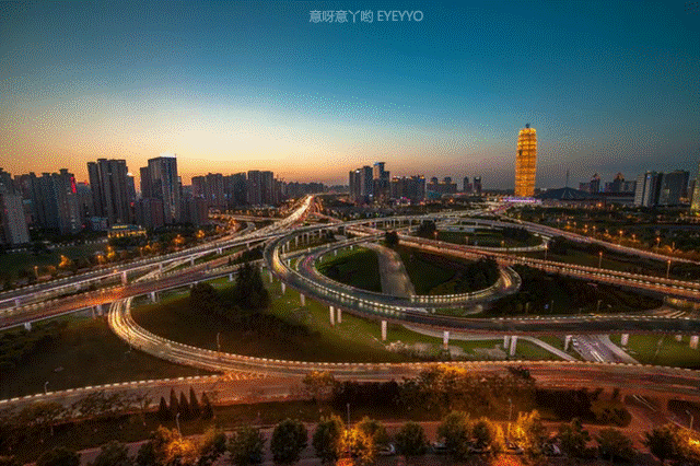 魅力中国 晚霞 城市 高楼大厦 发展
