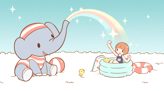 大象 彩虹 海边 玩耍