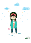 白色背景 呆萌 女孩 下雨