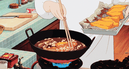 筷子 油锅 炸东西 动漫 美食