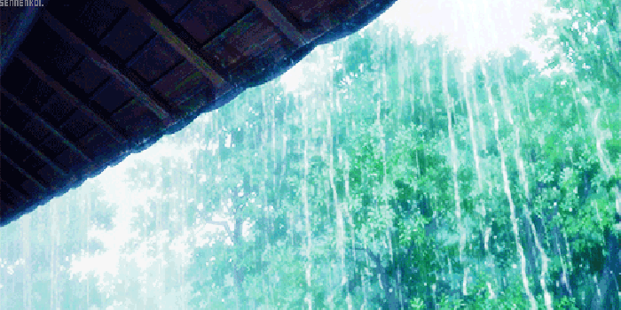 雨水 卡通 屋檐 树木
