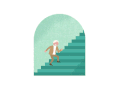 老人 行走 楼梯 绿色