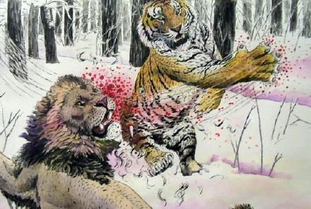 老虎 狮子 手绘 形象 特技 凶猛