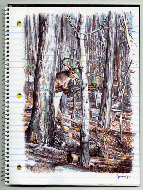 鹿 森林 插图 枪 纸 笔记本 吉姆鲁格