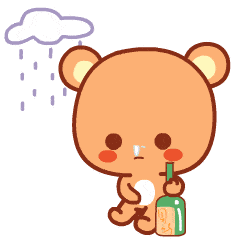 小熊 喝酒 乌云 下雨
