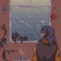 下雨天 猫猫 窗户边 热水 树脂 树枝 暴雨