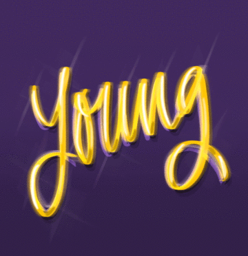 young 阴影 黄色字体 紫色背景 三维设计