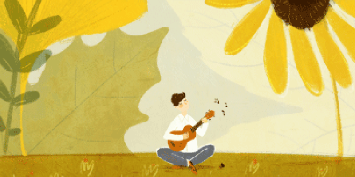 人物 弹吉他 向日葵 插画