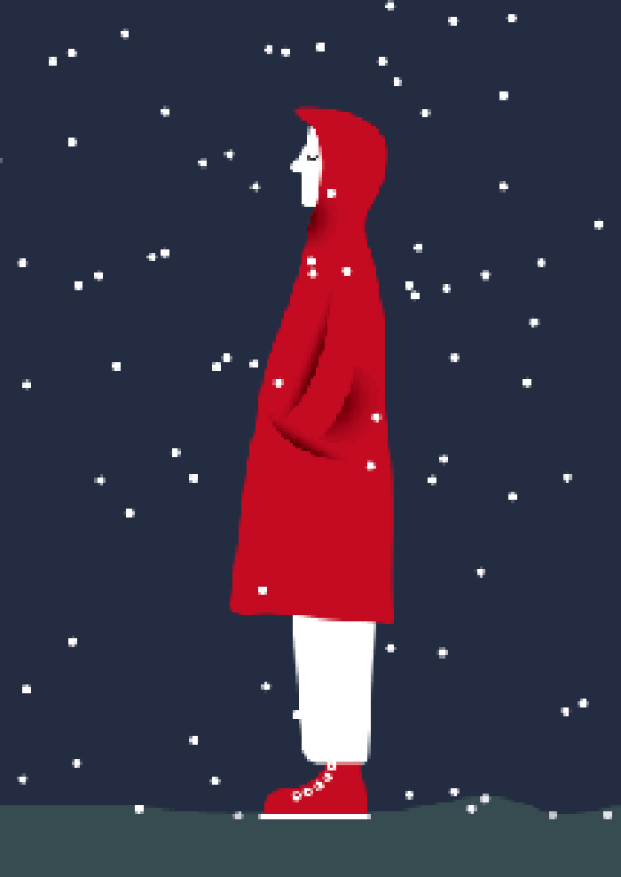 红衣服 下雪 站着 呆萌