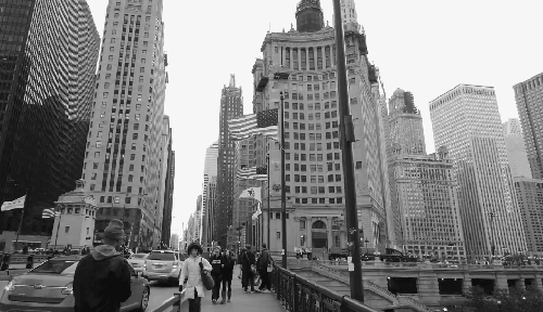 城市 米字旗 美国 芝加哥 街道 黑白