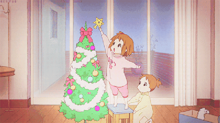 插画 圣诞树 孩子 开心