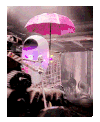 打雨伞 拿着铁锹 划船