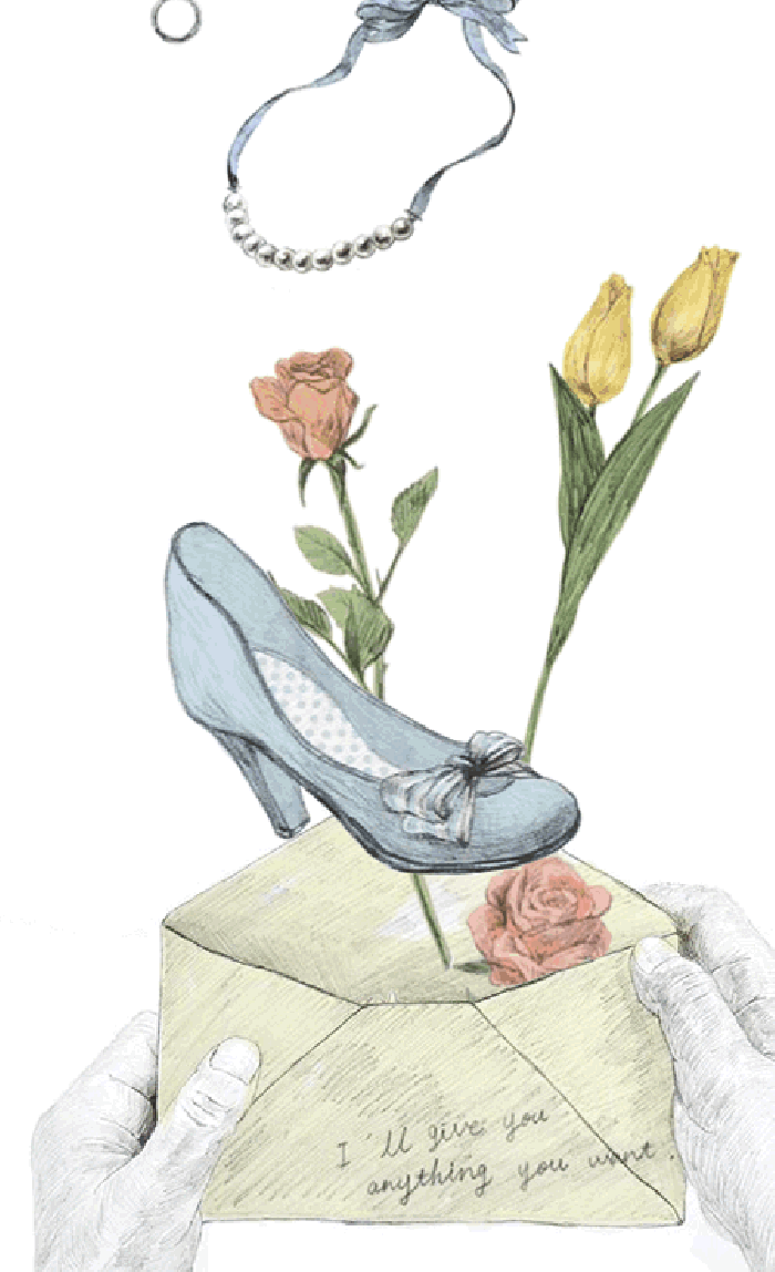 鞋 鲜花 信封 一个少女的幻想曲。