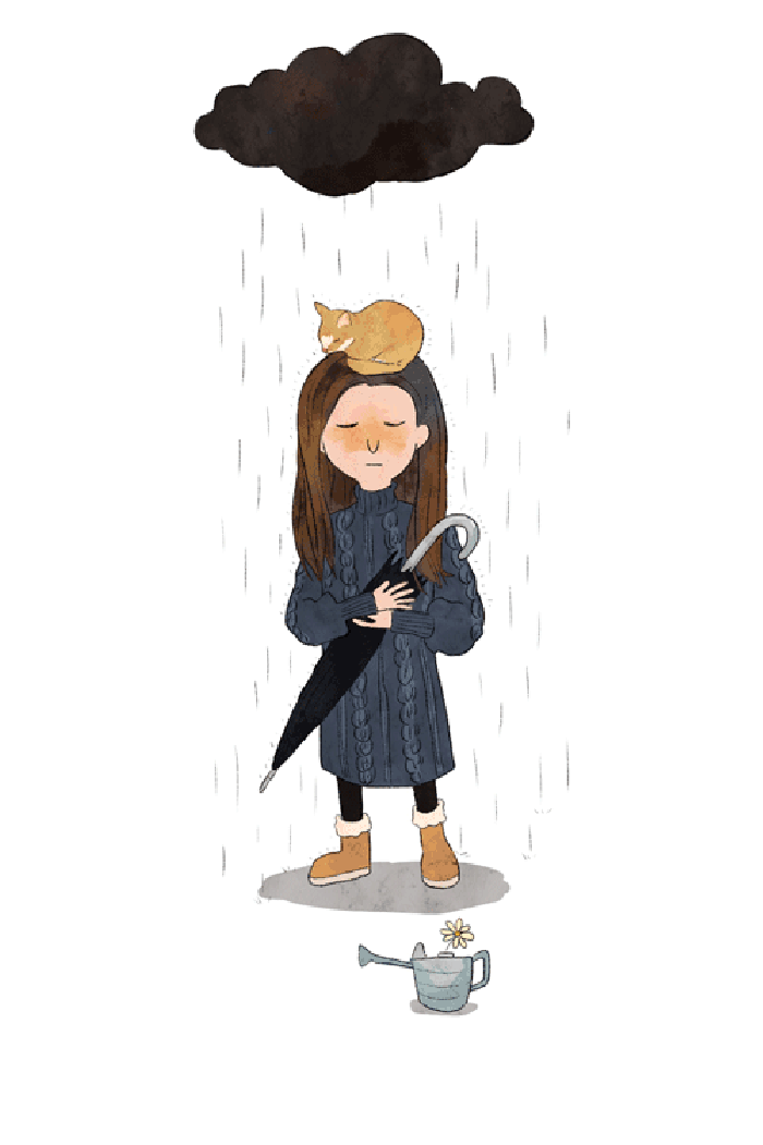 卡通 乌云 下雨 雨伞