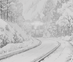 火车 铁轨 雪花 树木