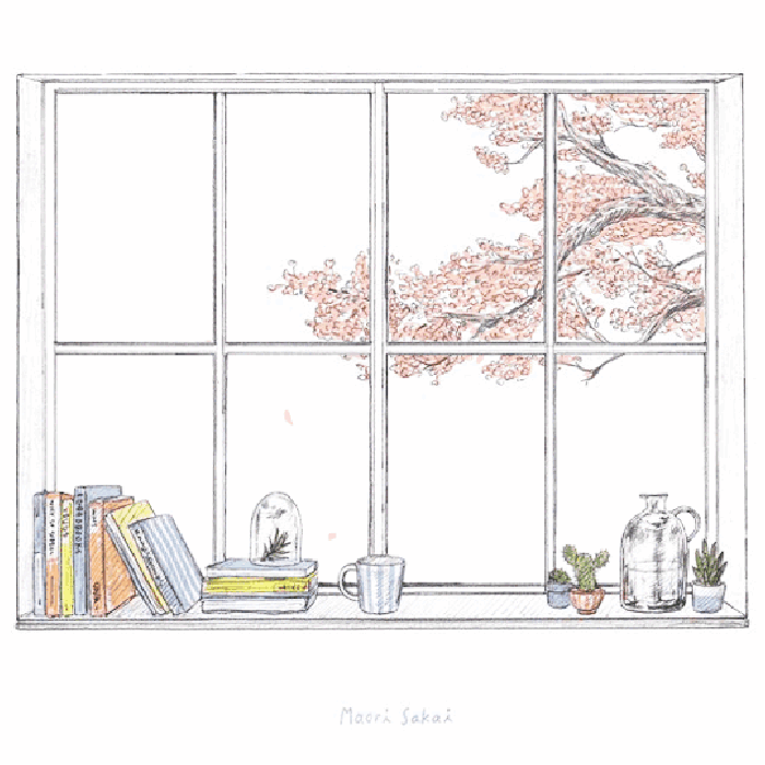 窗外 美景  看书 花瓣雨