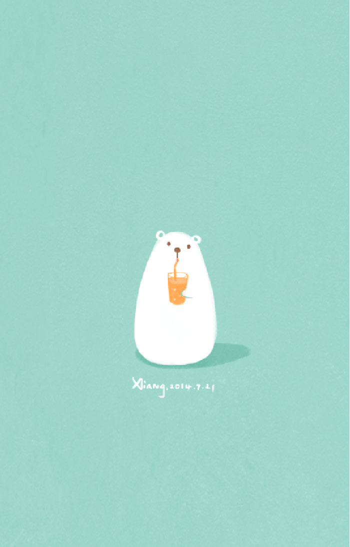 卡通 北极熊 喝果汁 薄荷绿