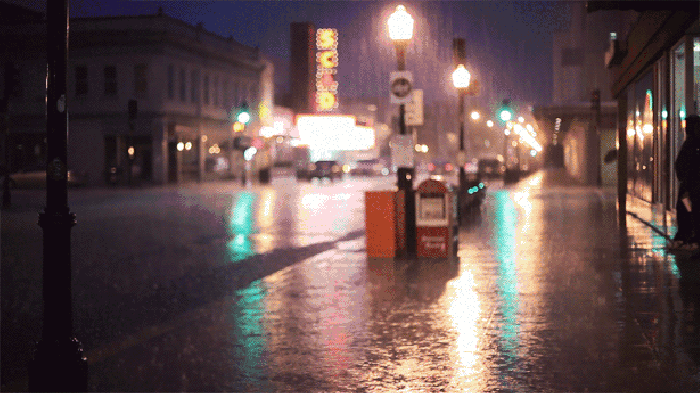 夜景 路灯 下雨 夜晚 街道
