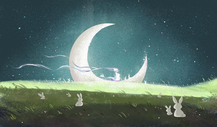 月亮 黑夜 动漫 小兔子