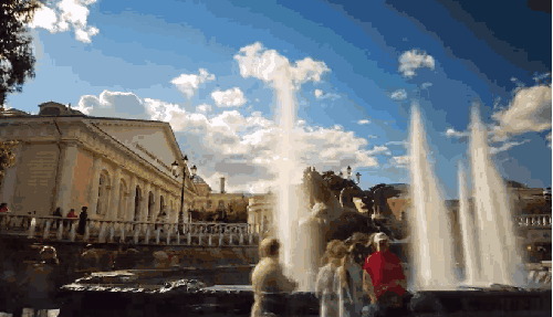 俄罗斯 喷泉 城市 延时摄影 白云 莫斯科