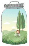 创意 吹风 女孩 山坡 手绘风 瓶子