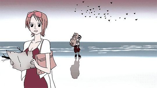 卡通 女孩 海边 奔跑