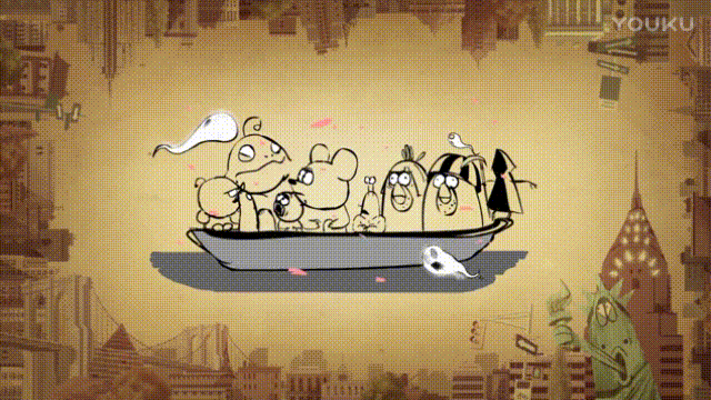 小船 小熊 房子 卡通