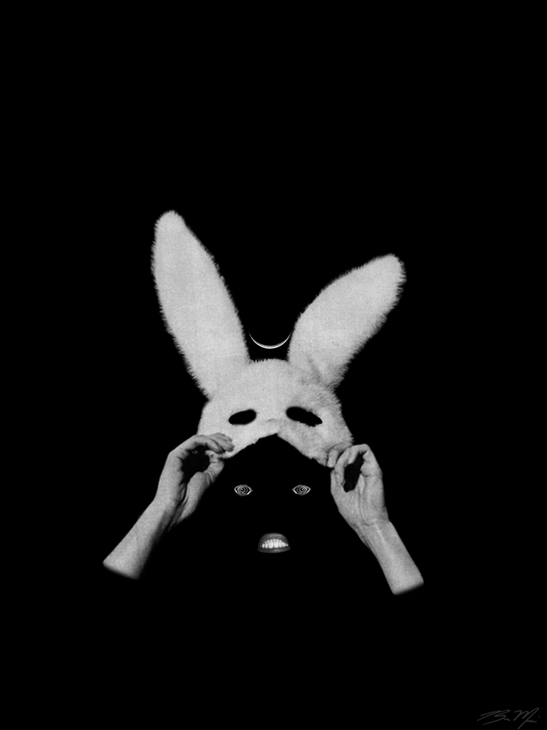 拼贴艺术 兔子面具 黑白 有趣