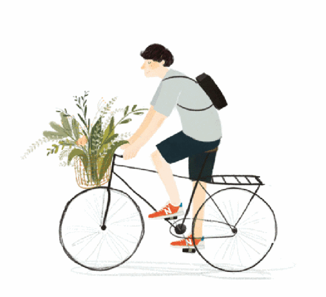 动漫 男子 骑自行车 背包